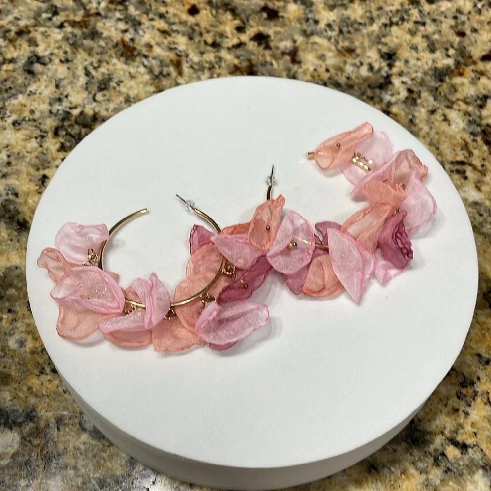 Zara Chiffon Flower Hoop Earrings - Picture 11 of 13